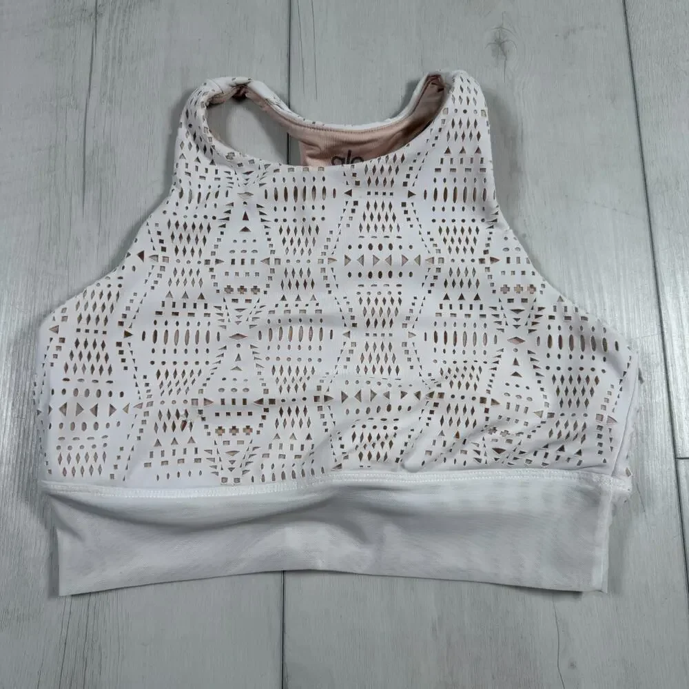 Alo Yoga Women's Small Laser Cut Racerback Sports Bra White Pilates Activewear